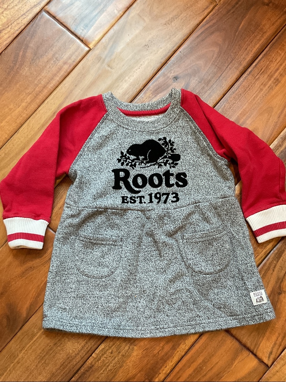 Roots Kids Cabin Dress with Red Raglan Sleeves